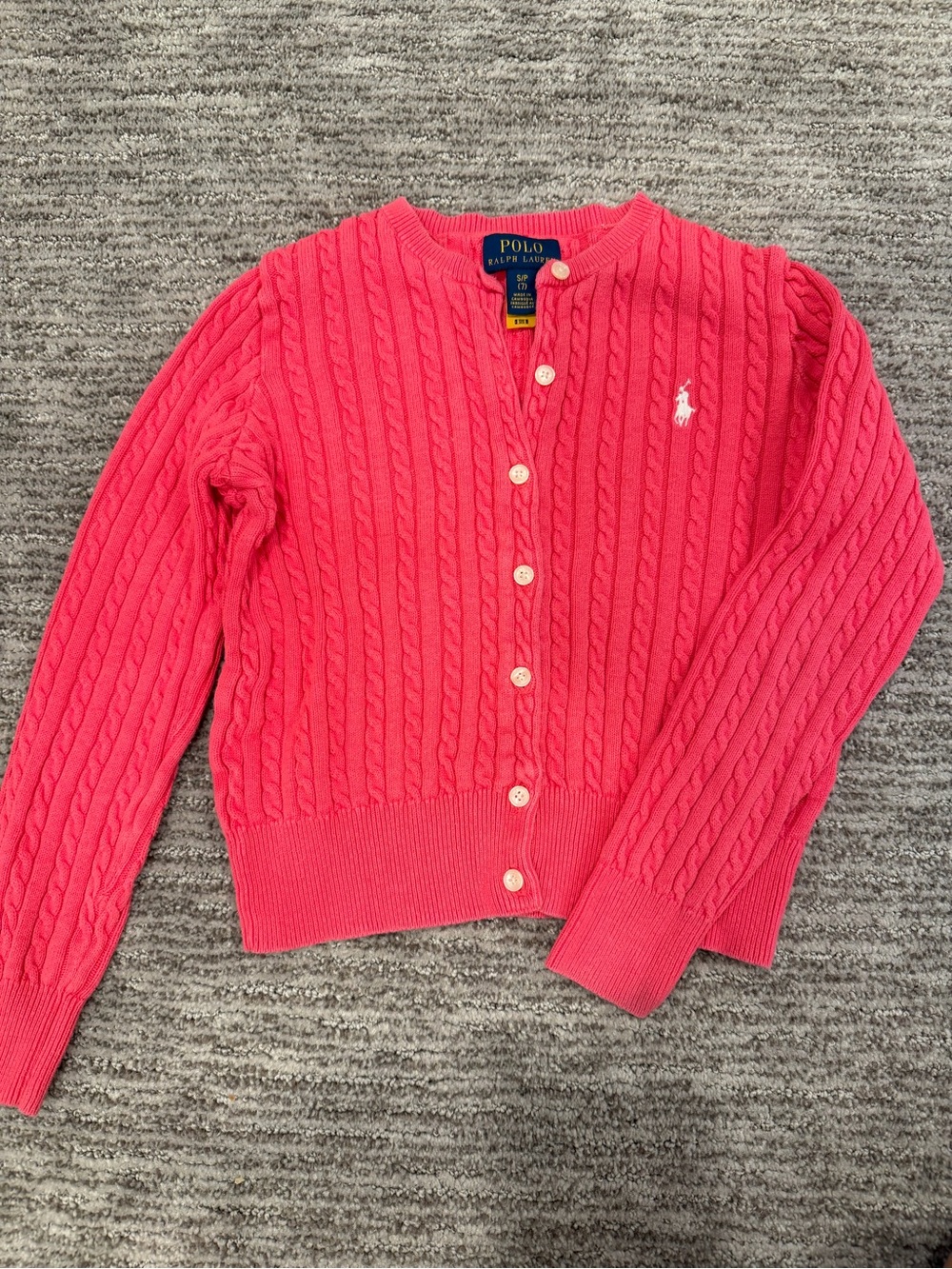 Polo Ralph Lauren Girls Pink Cable Knit Cardigan S 7
